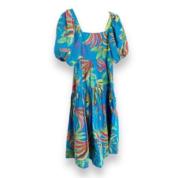 FARM RIO Tropics Tiered Midi Dress In Blue Banana Print Midi Dress Women’s Sz XS - Picture 5 of 15